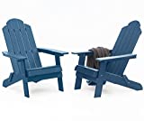 MXIMU Folding Adirondack Chairs Set of 2 Weather Resistant Plastic Fire Pit Chairs Adorondic Plastic Outdoor Chairs for Firepit Area Seating Lifetime (Navy)