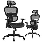 SUNNOW Ergonomic Office Chair - Desk Mesh Chair with 3D Lumbar Support, Adjustable Headrest & Sliding Armrest, High Back Computer Chairs, Swivel Executive Chairs for Home Office Work