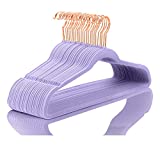 Premium Velvet Hangers (Pack of 50) Heavyduty - Non Slip - Velvet Suit Hangers Light Purple - Copper/Rose Gold Hooks,Space Saving Clothes Hangers (Light Purple)