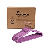 AREKUAEI Light Purple Velvet Hangers (Pack of 50) Heavyduty - Non Slip - Velvet Suit Hangers - Copper/Rose Gold Hooks,Space Saving Clothes Hangers