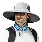 OHCCYML New Size:L- XXL Wide Brim Fishing Hat, UPF50+ Sun Protection Safari Hat Waterproof Breathable Bucket Boonie Hat for Men Dad Women Outdoor Hiking Camping Gardening(7 1/2-8, Light Grey)