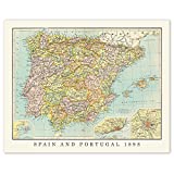 Vintage Spain & Portugal 1898 Map Prints, 1 (11x14) Unframed Photos, Wall Art Decor Gifts Under 15 for Home Office Man Cave College Student Teacher Coach World Travel Explorer Geography Fan