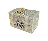 Puzzled Brown Wood Ship's Wheel Vintage Jewelry Box, 4.2 x 2.75 Inch Handcrafted Hinged Starfish Fish Decorations Keepsake Accessory Organizer Storage Trinket Gift Accent Tabletop Home & Kitchen Decor