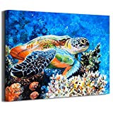 Keiweys Beach Ocean Sea Turtle Canvas Wall Decor Art Nautical Themed Pictures Blue Colorful Paintings Framed Artwork Prints Ready to Hang for Home Bedroom Office Farmhouse Wall Decorations 12x16In