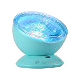 TOMNEW Mermaid Decor Remote Control Night Light Ocean Wave Projector 7 Colorful Ceiling Mood Lamp with Bulit-in Speaker Music Player for Baby Adults Bedroom Living Room (Blue)