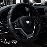 Valleycomfy Steering Wheel Cover with Microfiber Leather for Car Truck SUV 15 inch (Black)