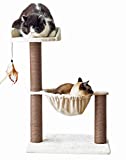 Catry Cat Tree with Feather Toy - Cozy Design of Cat Hammock Allure Kitten to Lounge in, Cats Love to Lazily Recline While Playing with Feather Toy and Scratching Post, (Classic Style)