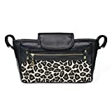 Valleycomfy Universal Stroller Organizer-Parent Console with Insulated Cup Holders-Stroller Caddy with Adjustable Straps Fit For Most Stroller, Leopard