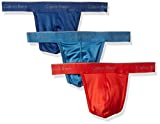 Calvin Klein Men's Microfiber Stretch Multipack Thongs, capsize/downpour/Manic Red, L