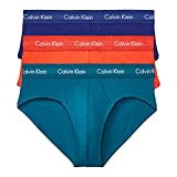 Calvin Klein Men's Cotton Stretch Multipack Hip Brief, BYOU Blue, Exotic Coral, Topaz Gemstone, M