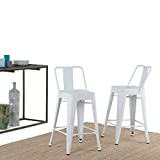 SIMPLIHOME Rayne 24 inch Counter Height Stool, White Metal, Square, Set of 2, for the Kitchen and Dining Room, Industrial