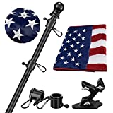 Flag Pole for House with American Flag-Black Flagpole Kit Includes 5FT Tangle Free Metal Flag Poles,3x5 Embroidered US Flag and Bracket,Stainless Steel Rustproof for Outdoor,Porch,Garage