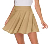 Sinono Basic Stretchy Solid Flared Casual Mini Pleated Skater Skirt (X-Small, Khaki)