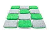 Autofiber Thin [Saver Applicator Terry] Ceramic Coating Applicator Sponge | 12 Pack | with Plastic Barrier to Reduce Product Waste. (Green/Gray)