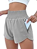 BMJL Women's Athletic Shorts High Waisted Running Shorts Pocket Sporty Shorts Gym Elastic Workout Shorts(S,Grey)