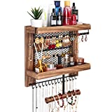 Pinzoveco Hanging Jewelry Organizer Wall Mounted, Vintage Style Double-layer Necklace Holder Organizer Display For Necklaces Bracelet Earrings Ring (Carbonized Black)