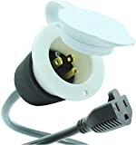 15 Amp AC Power Inlet Port Charger Plug, by Journeyman-Pro 110-125 Volt Socket, Waterproof Electrical Outlet Receptacle, 20-Inch Integrated Outdoor RV/Shore Extension Cord 5-15R (5278GCP1-WHITE)