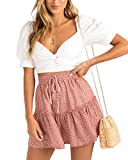 Alelly Women's Summer Cute High Waist Ruffle Skirt Floral Print Swing Beach Mini Skirt