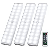 LED Closet Light, 24-LED Dimmer Rechargeable Motion Sensor Under Cabinet Lighting Wireless Stick-Anywhere Night Light with Remote for Wardrobe,Kitchen (3 Pcs)