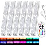 SZOKLED Under Cabinet Lighting Rechargeable 48-LED Remote Lights, Wireless Kitchen Counter Lights Closet Light RGB Bar Perfect for Indoor Pantry Display Shelf Hallway 6 Pack, 15 Color Changing