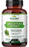 Zazzee Wild Lettuce Extract, 500 mg Strength per Capsule, 120 Vegan Capsules, Most Potent Lactuca Virosa Variety, Powerful 4X Extract, Vegan and Non-GMO