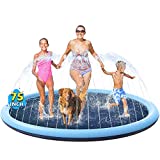 VISTOP Non-Slip Splash Pad for Kids and Dog, Thicken Sprinkler Pool Summer Outdoor Water Toys - Fun Backyard Fountain Play Mat for Baby Girls Boys Children or Pet Dog (75 inch, Blue&Blue)