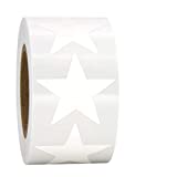 Bright White Star Shape Sticker Labels, 500 Labels per Roll, 1 1/2 inch Diameter, 1.5"