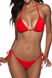 Women Two Piece Swimsuit Sexy Swimwear Halter String Triangle Bikini Sets Red M