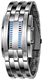 Binary Matrix Blue LED Digital Waterproof Watch Mens Classic Creative Fashion Silver Wrist Watches (Silver Blue)