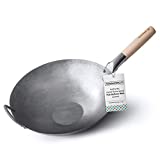 Mammafong Flat Bottom Carbon Steel Wok Pan - Authentic Hand Hammered Woks and Stir Fry Pans - 14" Pow Wok