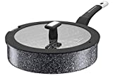 WaxonWare 11 Inch / 4.5 Quart All In One Large Nonstick Frying Pan With Lid - 100% PFOA PTFE APEO Free Stone Non Stick Saute Pan Suitable For All Stoves Including Induction (STONETEC Series)