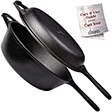 Cast Iron Skillet + Lid - 2-In-1 Multi Cooker - Combo: Deep Pot + Frying Pan - 3-Qt Dutch Oven - Pre-Seasoned Oven Safe Cookware - Indoor/Outdoor - Grill, Stovetop, Induction Safe - Great for Bread