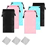6 Pack Soft Eyeglass Pouch,DanziX Microfiber Glasses Sleeves Cleaning Bag with Drawstrings and 3 Pack Cleaning Cloth-Black,Blue,Pink