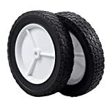 OTDSPARES 10-Inch Rubber Replacement Tire Plastic Wheel 10x1.75" Semi-Pneumatic Tire, 1-3/4-Inch Diamond Tread, 1/2-Inch Bore Offset Axle,White 2 Pack