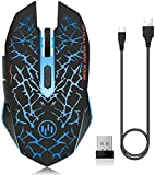 VEGCOO C12 Rechargeable Wireless Gaming Mouse Mice Silent Click Cordless Mouse 7 Smart Buttons PC Gaming Mouse Mice Advanced Technology with 2.4GHZ Up to 2400DPI (Blue Mouse)