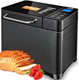 KBS 17-in-1 Bread Maker-Dual Heaters, 710W Bread Machine Stainless Steel with Gluten-Free, Dough Maker,Jam,Yogurt PROG, Auto Nut Dispenser,Ceramic Pan& Touch Panel, 3 Loaf Sizes 3 Crust Colors,Recipes