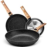 DRICKATE Frying Pan Set Nonstick Skillet Set for Induction Cooktop with Detachable Handle Marble Coating, Frying Pan Nonstick 8 Inch+9.5 Inch +11 Inch (3PCS)