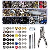 HOMEIDOL Snap Fastener Kit 12 Colors, 150 Sets Metal Snap On Buttons Set Press Studs with Fixing Tools for Thin Leather Bracelet, Shirt, Skirt, Jacket, Jeans, Bags Repair and Decoration