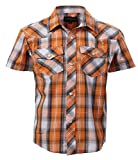 Gioberti Boys Casual Western Plaid Pearl Snap-on Buttons Short Sleeve Shirt, Orange/Gray/White : Size 8