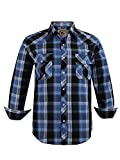 COEVALS CLUB Men's Western Cowboy Long Sleeve Pearl Snap Casual Plaid Work Shirts (Bule Black #4 XL)