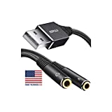 KEPULU USB Sound Card Audio Adapter, ProAudioLine [Strong-Braided 24-Bit 96KHz Chip ] USB Headset Headphone Microphone Adapter, External USB to 3.5mm TRS 3-Pin Mic/Audio Splitter Jack, Stereo Sound