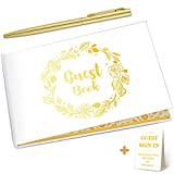 Wedding Guest Book with Pen Wedding Memory Book with Table Cards Guest Sign-in Book White Cover with Foil for Guests Visitors to Sign at Wedding Party Hotel Baby Bridal Shower, 9 x 6 Inch (Cute)