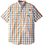 Columbia Sportswear Men's Big-Tall Super Bonehead Classic Short Sleeve Shirt, Orange Blast Multi Check, XLT