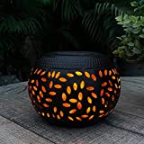 pearlstar Table Solar Lights Outdoor Waterproof - Dancing Flickering Flame Lamp Black Metal Tabletop Light Solar Powered Decorative Lighting Lantern for Desk Bedroom Patio Garden Pathway Yard (1 Pack)