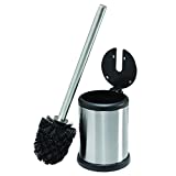 Bath Bliss Toilet Bowl Brush and Holder with Self Closing Lid, Space Saver, Deep Cleaning, Finger Print Proof Finish, 4.5" Round by 15.4" high, Stainless Steel