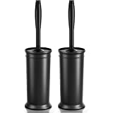 Toilet Brush and Holder 2 Pack, Toilet Bowl Brush with Extra Long Handle, Toilet Scrubber and Covered Holder, Toilet Brushes for Bathroom-Space Saving, Covered Brush, Durable, Deep Cleaning(Black)