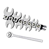 GOSWIFT 3/8 Drive Metric Crowfoot Wrench Set, Crows Foot and Wrench,10 11 13 14 15 18 19 22 mm with Ratchet Handle