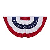 Homissor American Flag Bunting Outdoor 3x6 Ft US Pleated Fan Flag Embroidered Stars in USA Pleated Bunting Made Oxford Nylon for Patriotic, Memorial Day, 4th of July Outside Banner