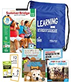 Summer Bridge Activities 1-2 Bundle, Ages 6-7, Summer Learning 2nd Grade Workbook, Addition Math Flash Cards, Nonfiction and Fiction Children's Books, Drawstring Bag