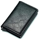 Pop Up Automatic Metal Wallet PU Leather Anti Theft RFID Blocking Aluminum Credit Card Holder Business Gift Minimalist Wallet Black
